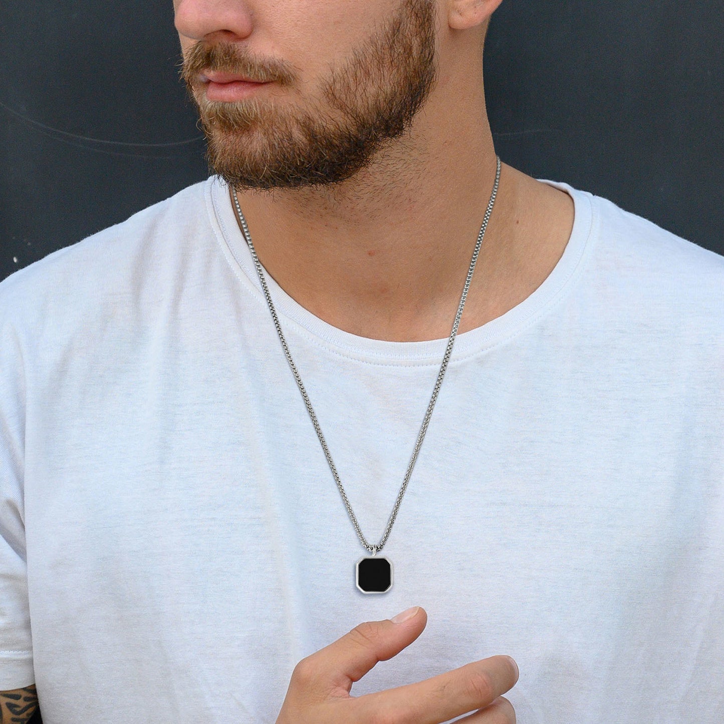 Collier carré noir Vnox pour homme, pendentif géométrique en acier inoxydable,