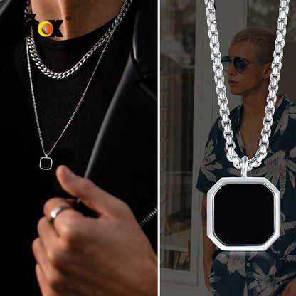 Vnox Black Square Necklace For Men, Stainless Steel Geometric Pendant,