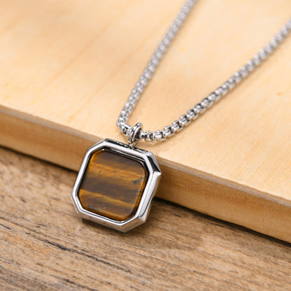 Vnox Black Square Necklace For Men, Stainless Steel Geometric Pendant,