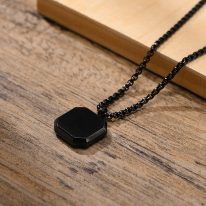 Vnox Black Square Necklace For Men, Stainless Steel Geometric Pendant,