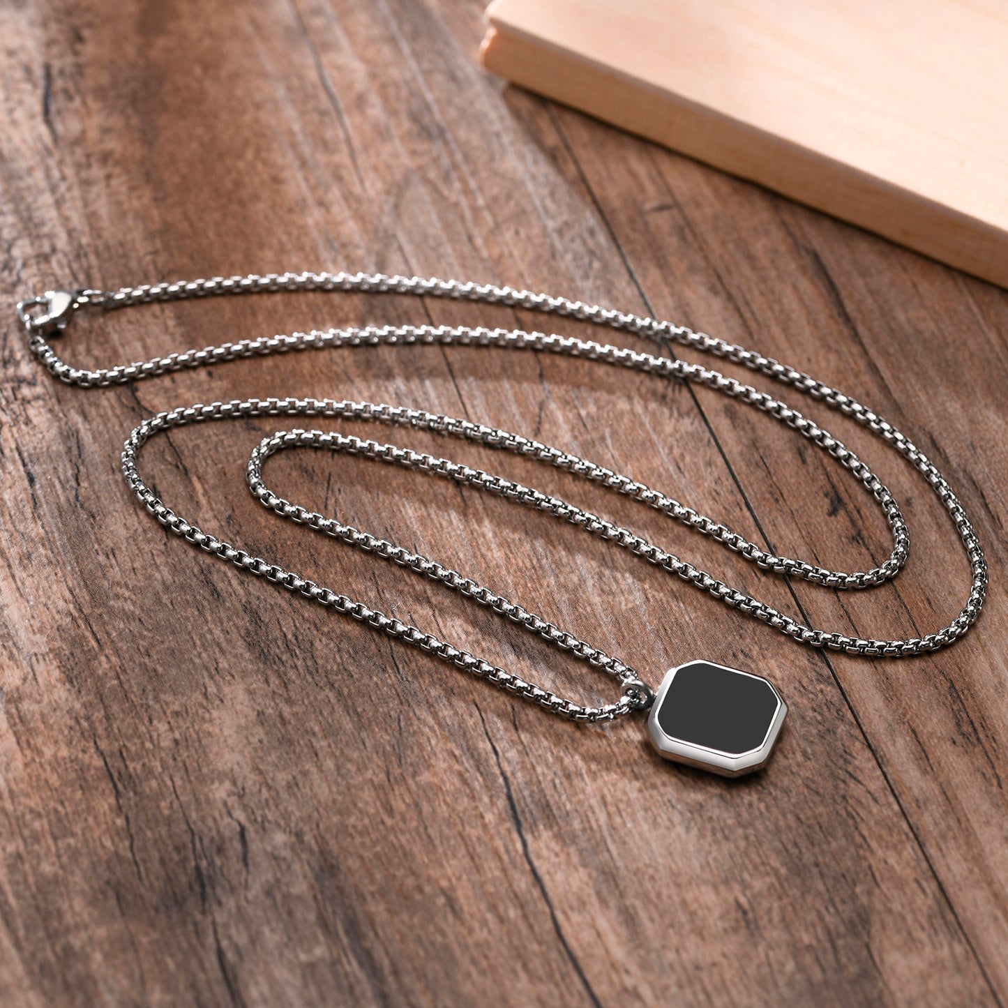 Vnox Black Square Necklace For Men, Stainless Steel Geometric Pendant,