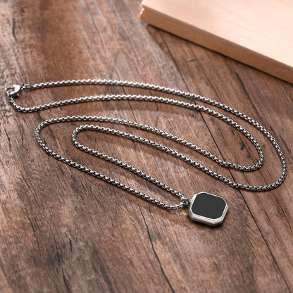 Vnox Black Square Necklace For Men, Stainless Steel Geometric Pendant,
