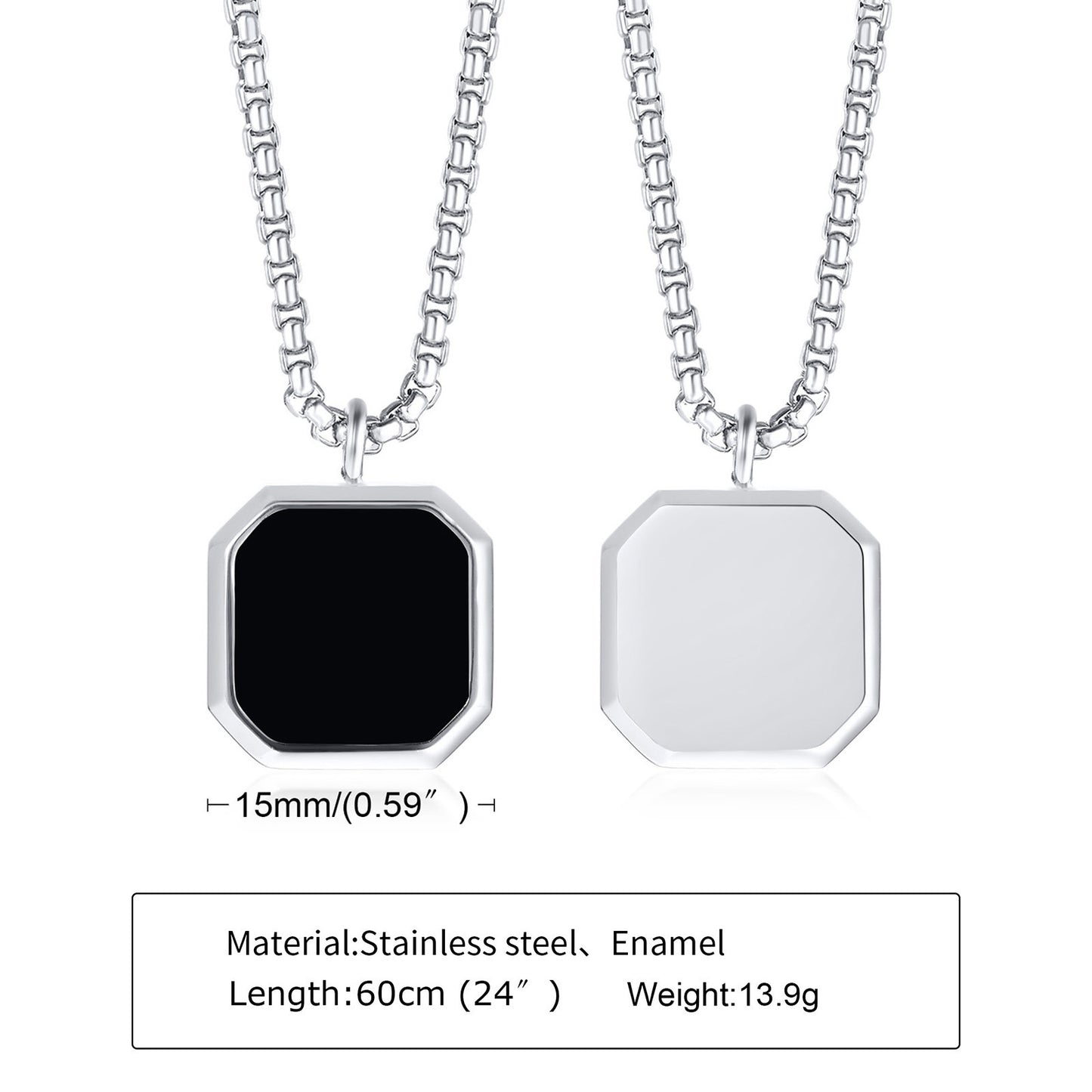 Vnox Black Square Necklace For Men, Stainless Steel Geometric Pendant,