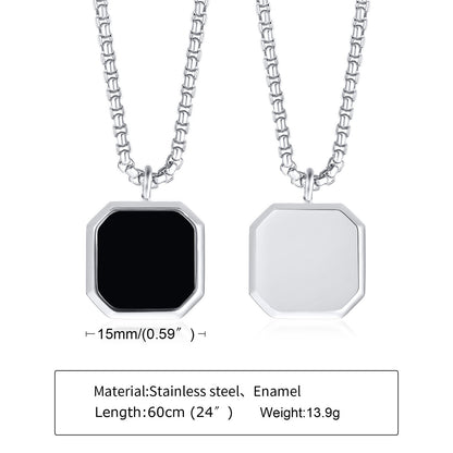 Vnox Black Square Necklace For Men, Stainless Steel Geometric Pendant,